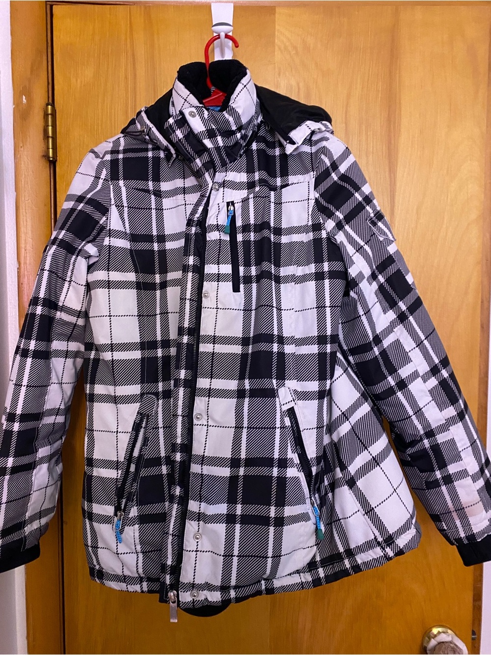 ZeroXposur Black & White Plaid Hooded Puffer Jacket